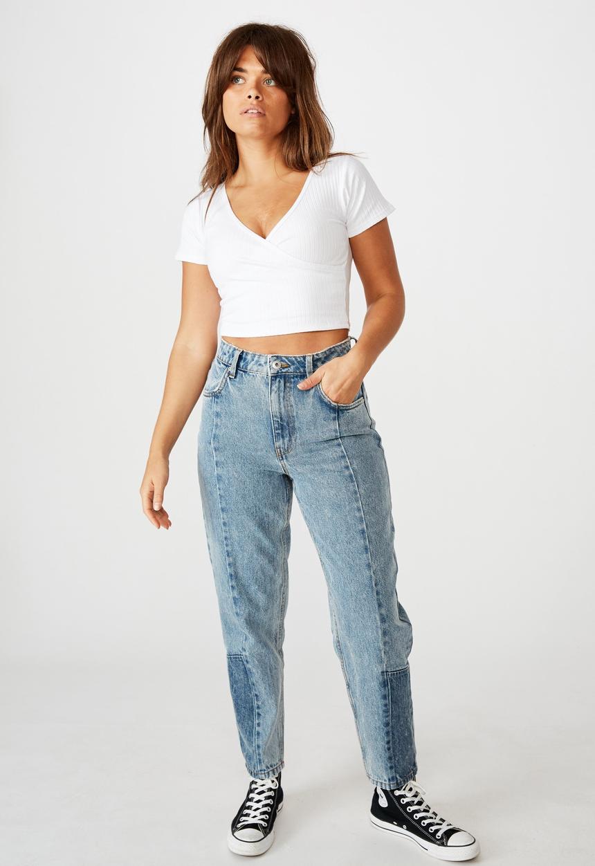 Factorie - Panelled slouchy jean - mid blue acid