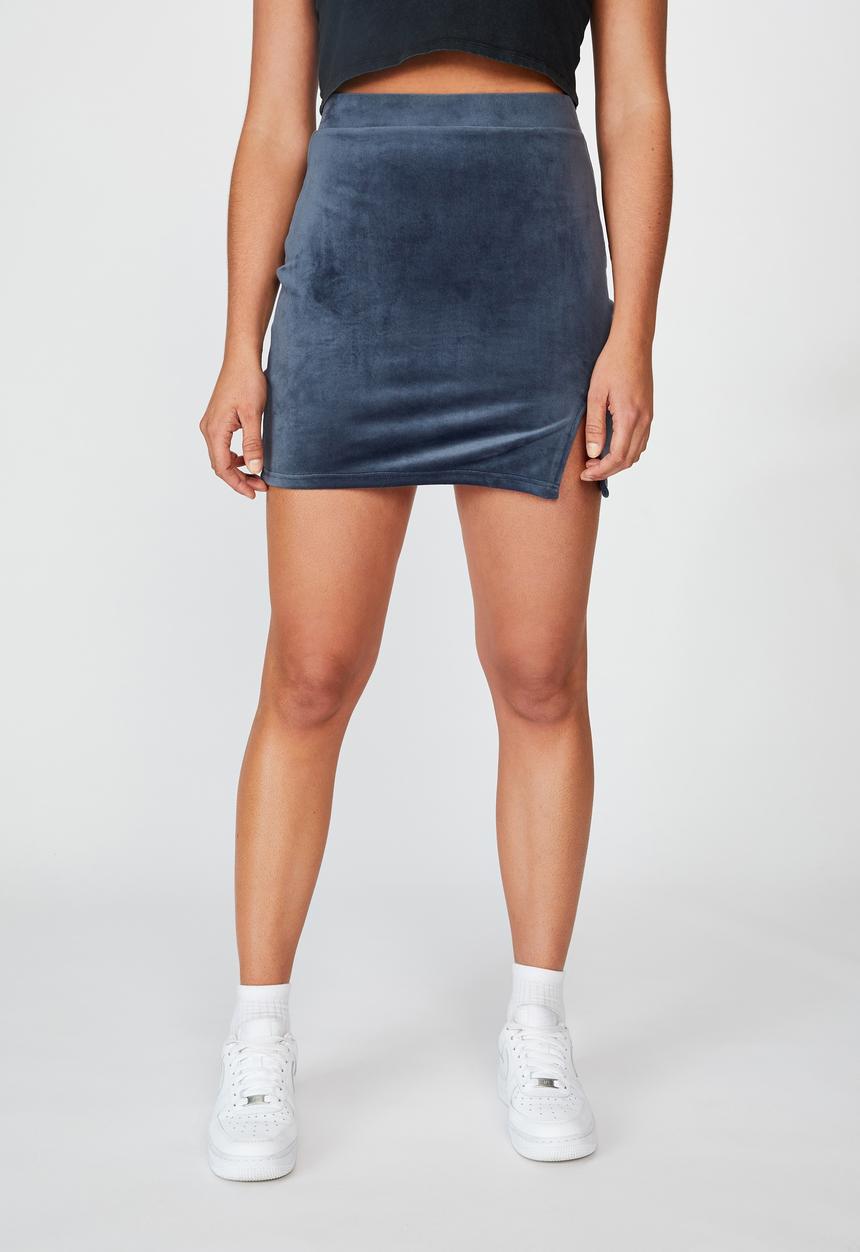 Factorie - Velvet  split skirt - midnight blue