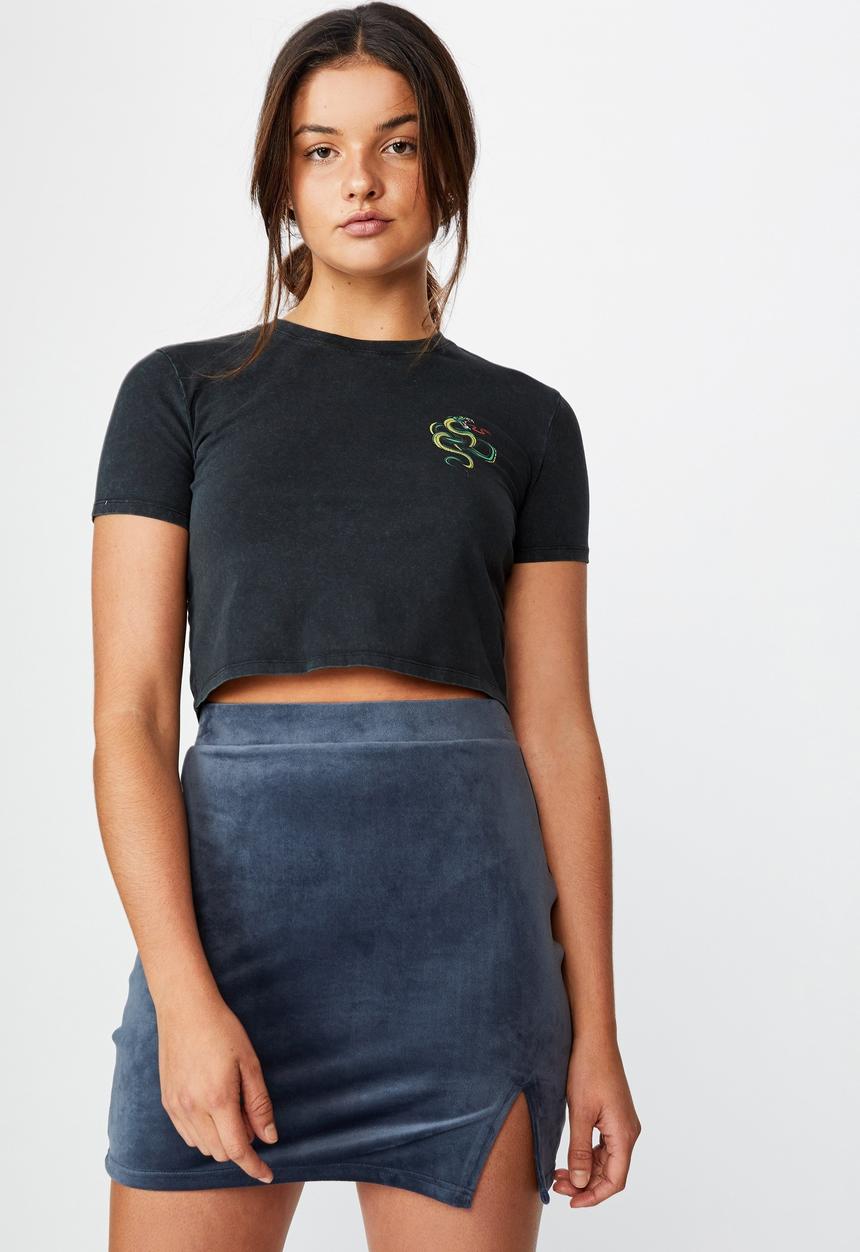 Factorie - Velvet  split skirt - midnight blue