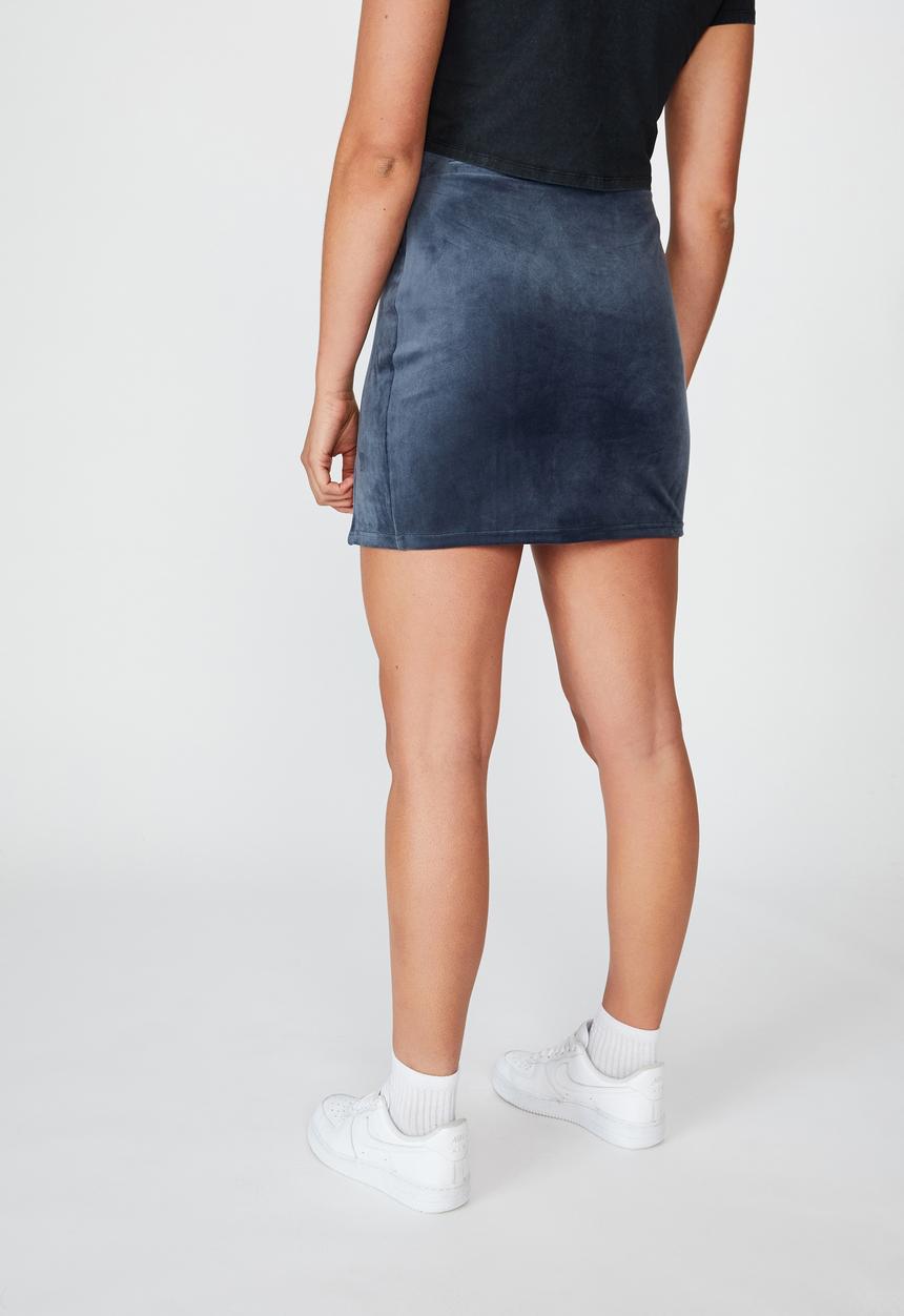 Factorie - Velvet  split skirt - midnight blue