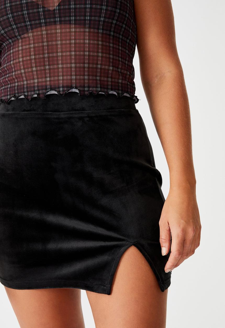 Factorie - Velvet  split skirt - black