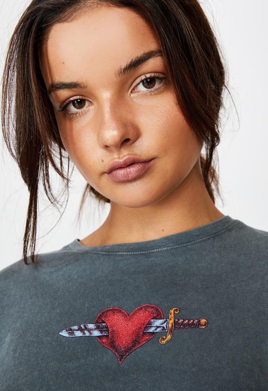 Factorie - Short sleeve raw edge crop T-shirt - washed grey