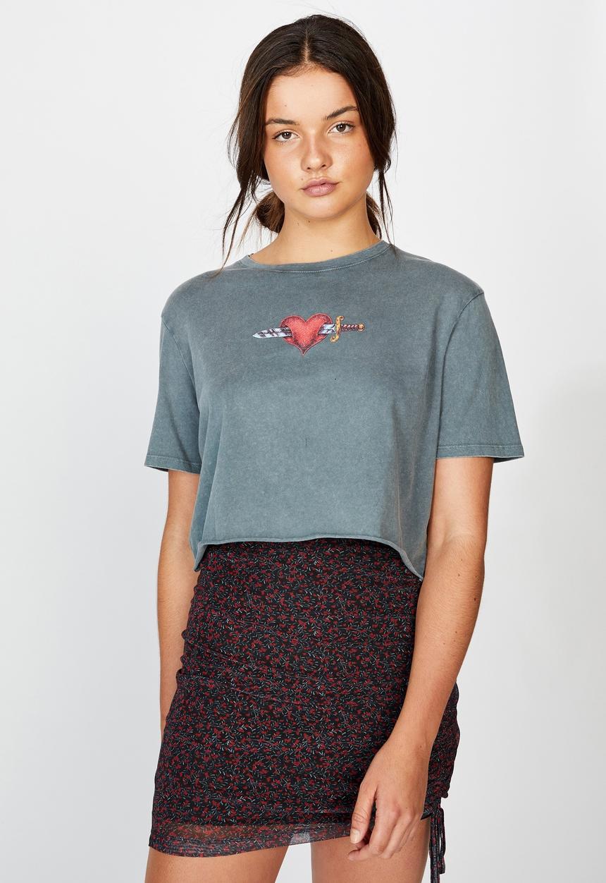 Factorie - Short sleeve raw edge crop T-shirt - washed grey