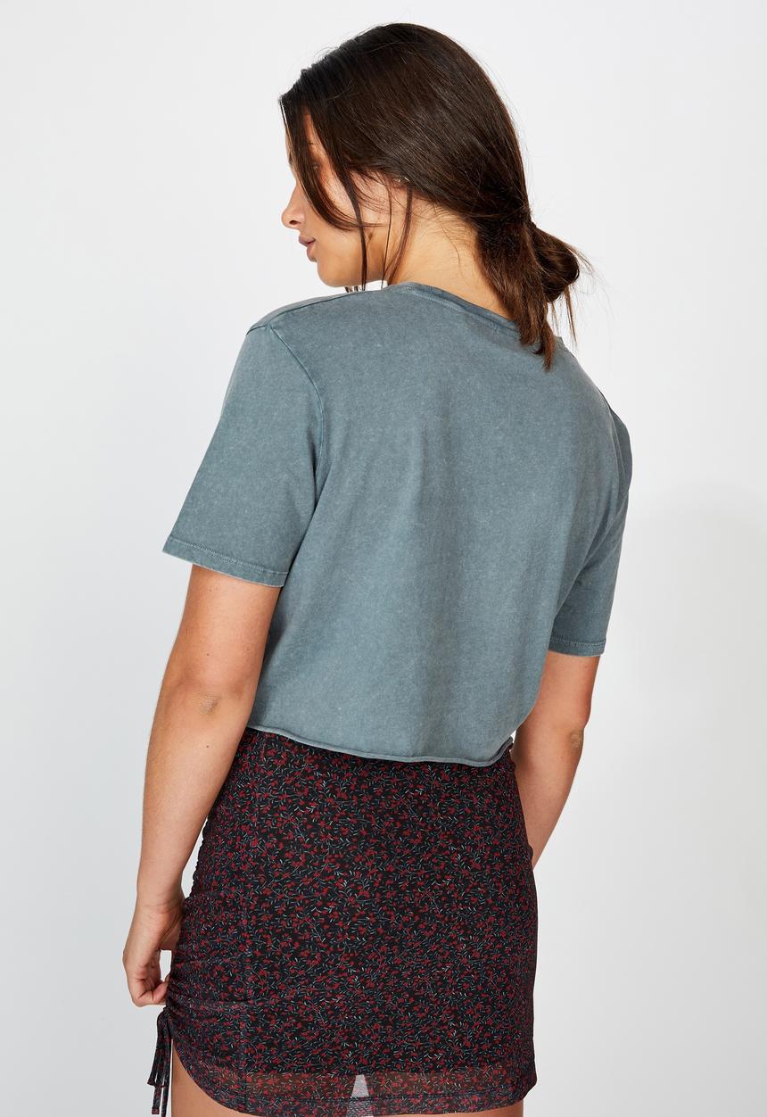 Factorie - Short sleeve raw edge crop T-shirt - washed grey