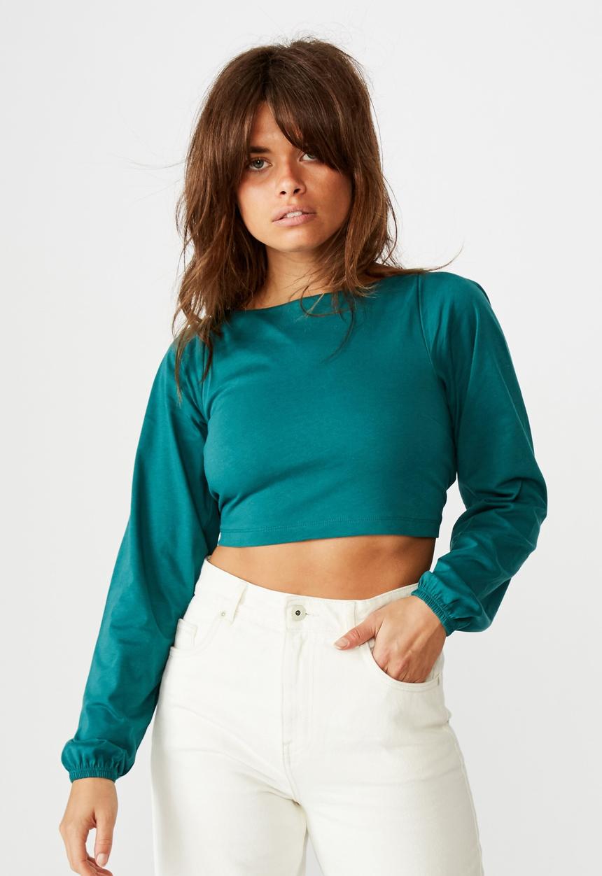 Factorie - Tie up back statement sleeve top - pacific
