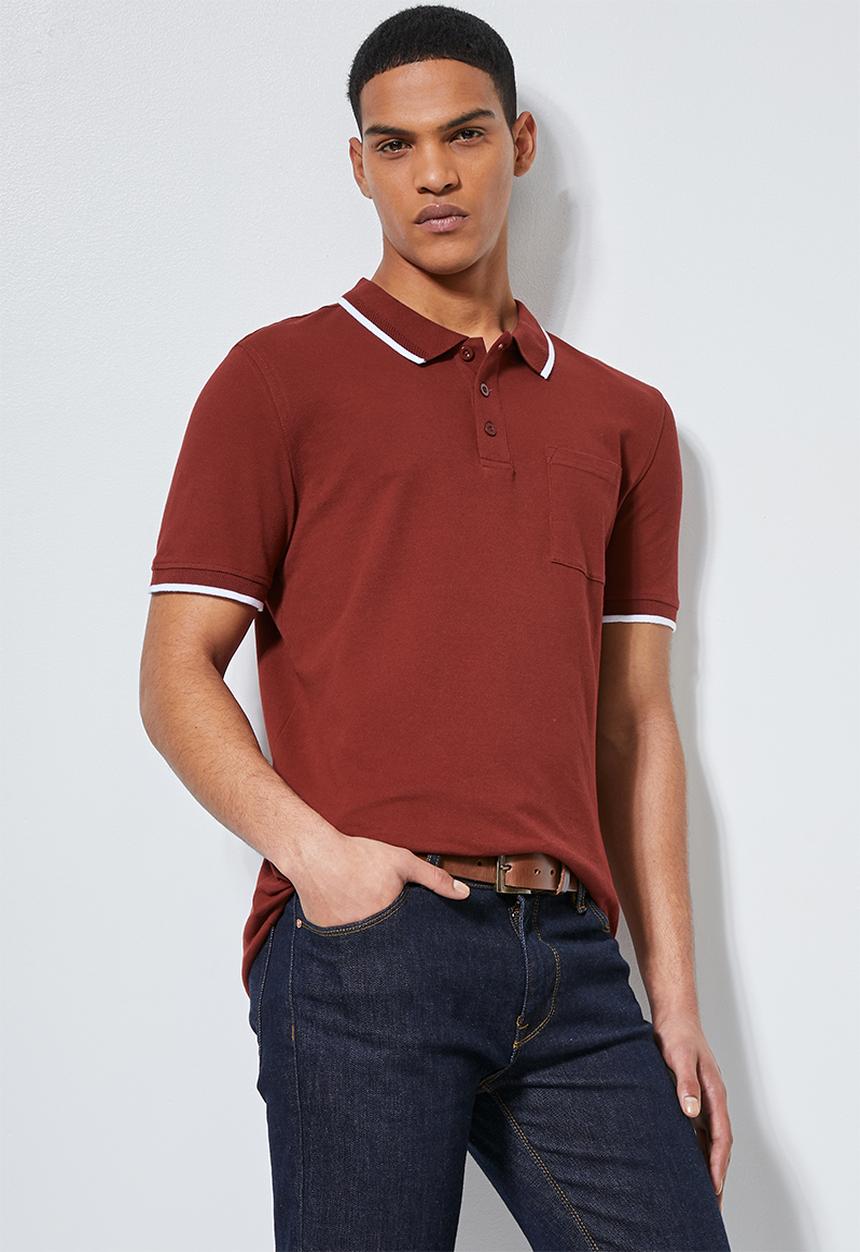 Superbalist - Luka slim pique tipped golfer - burgundy