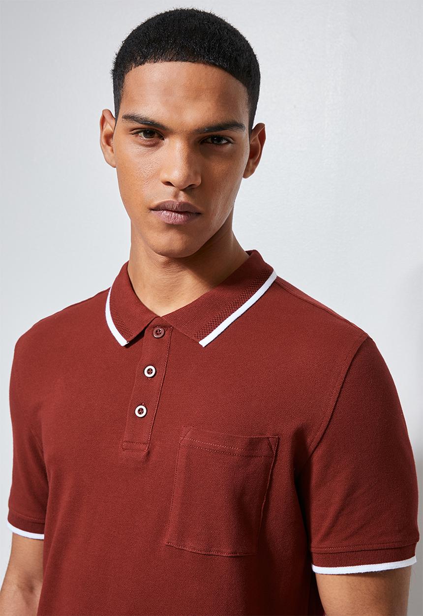 Superbalist - Luka slim pique tipped golfer - burgundy