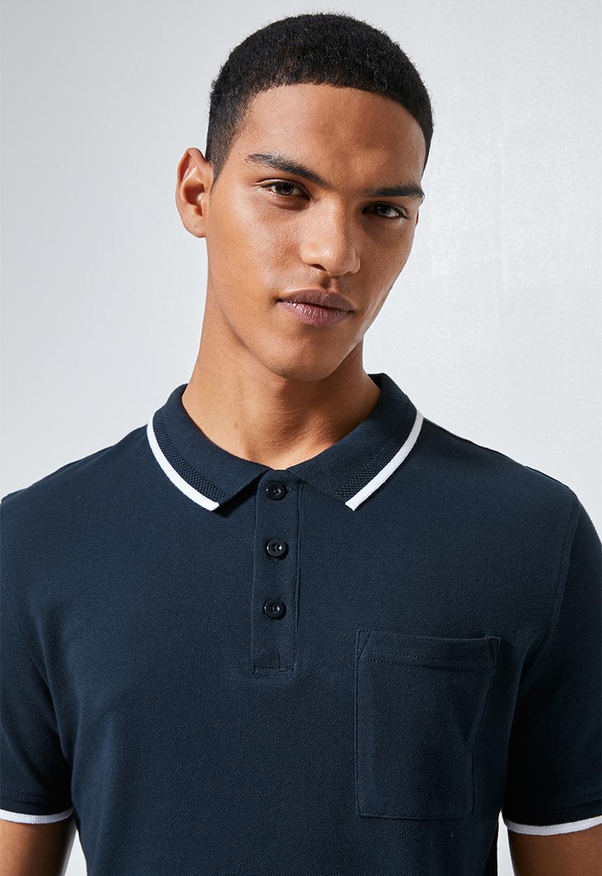 Superbalist - Luka slim pique tipped golfer - navy