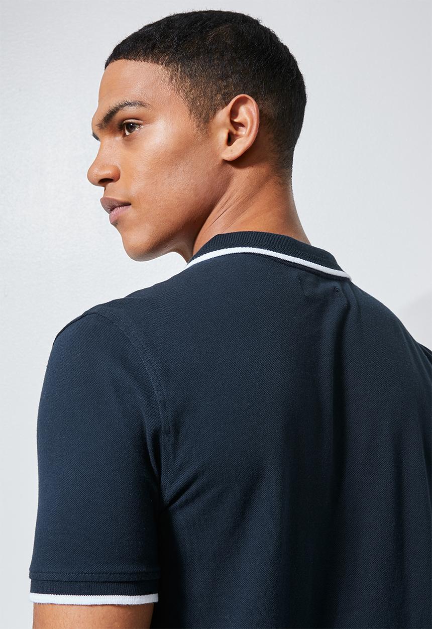 Superbalist - Luka slim pique tipped golfer - navy