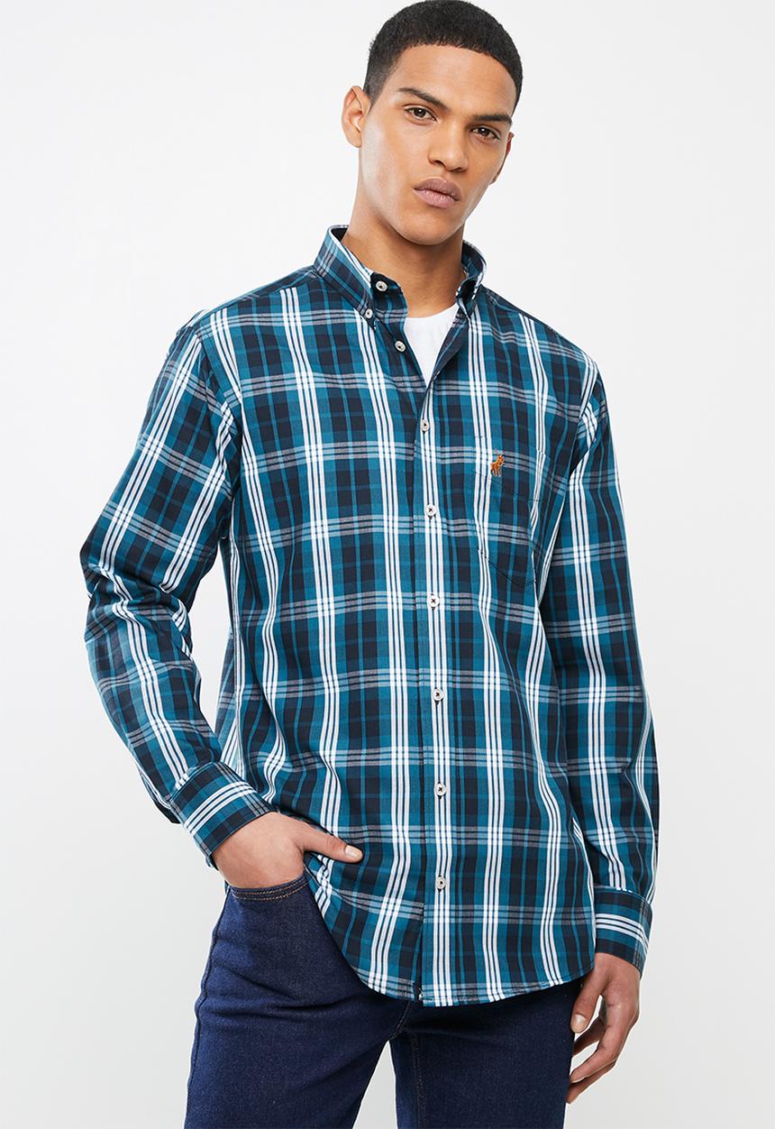 POLO - Mens keaton ls checked weekender shirt- teal