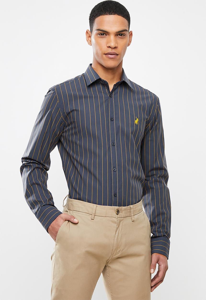 POLO - Mens robert signature stripe ls shirt - navy