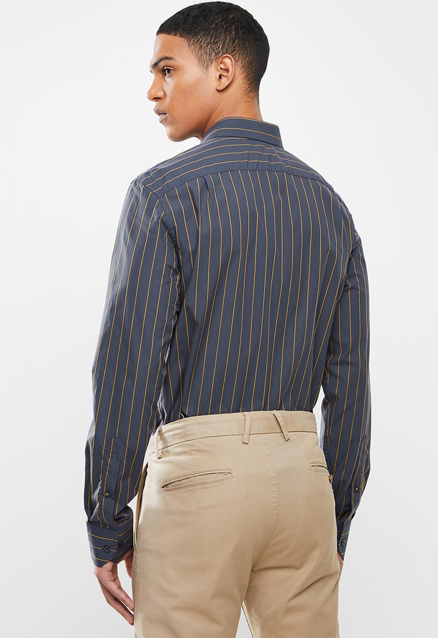 POLO - Mens robert signature stripe ls shirt - navy