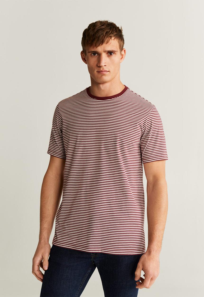 MANGO - Bestripe T-shirt - dark red