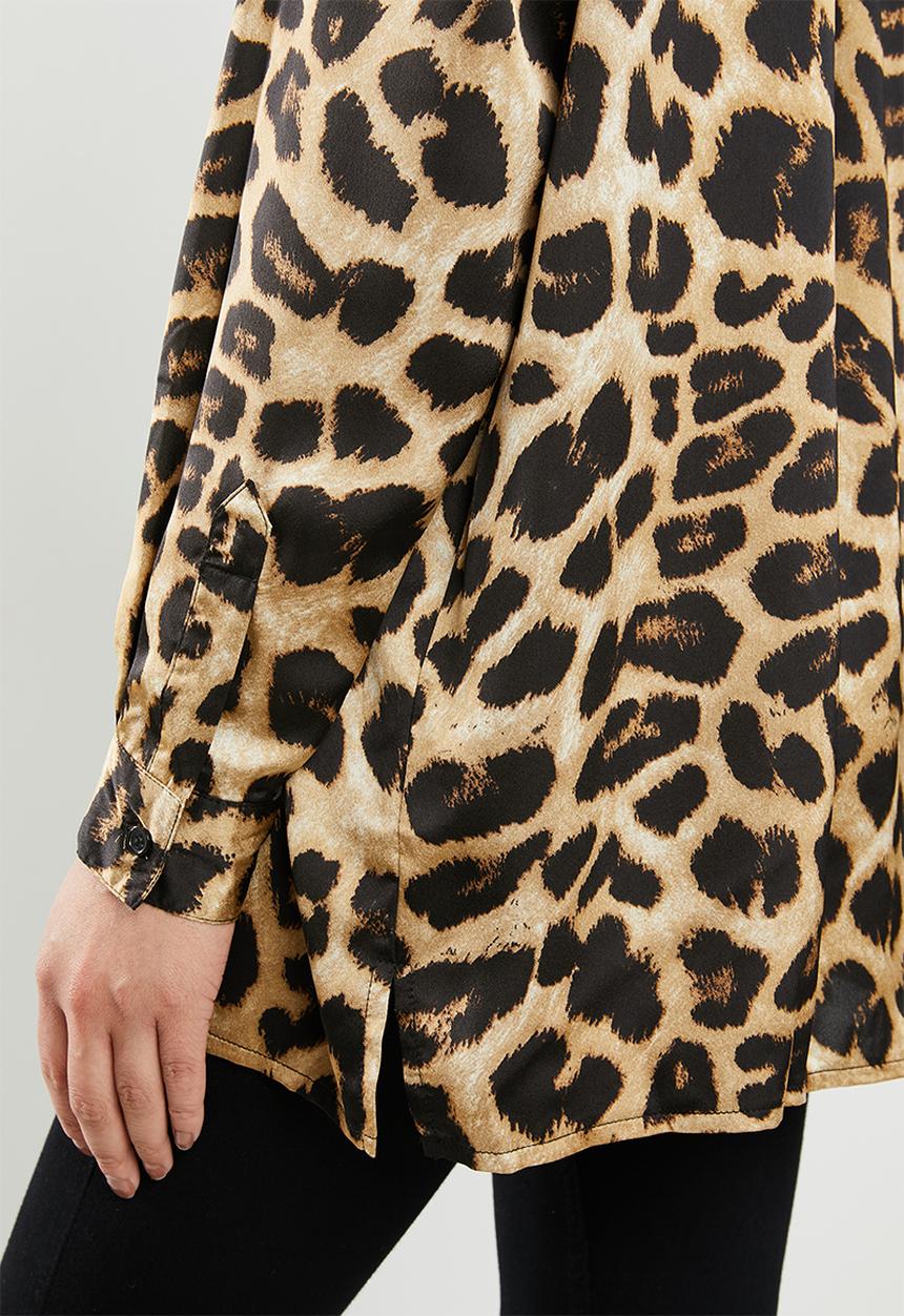 Missguided - Extreme oversized satin shirt leopard - brown & black