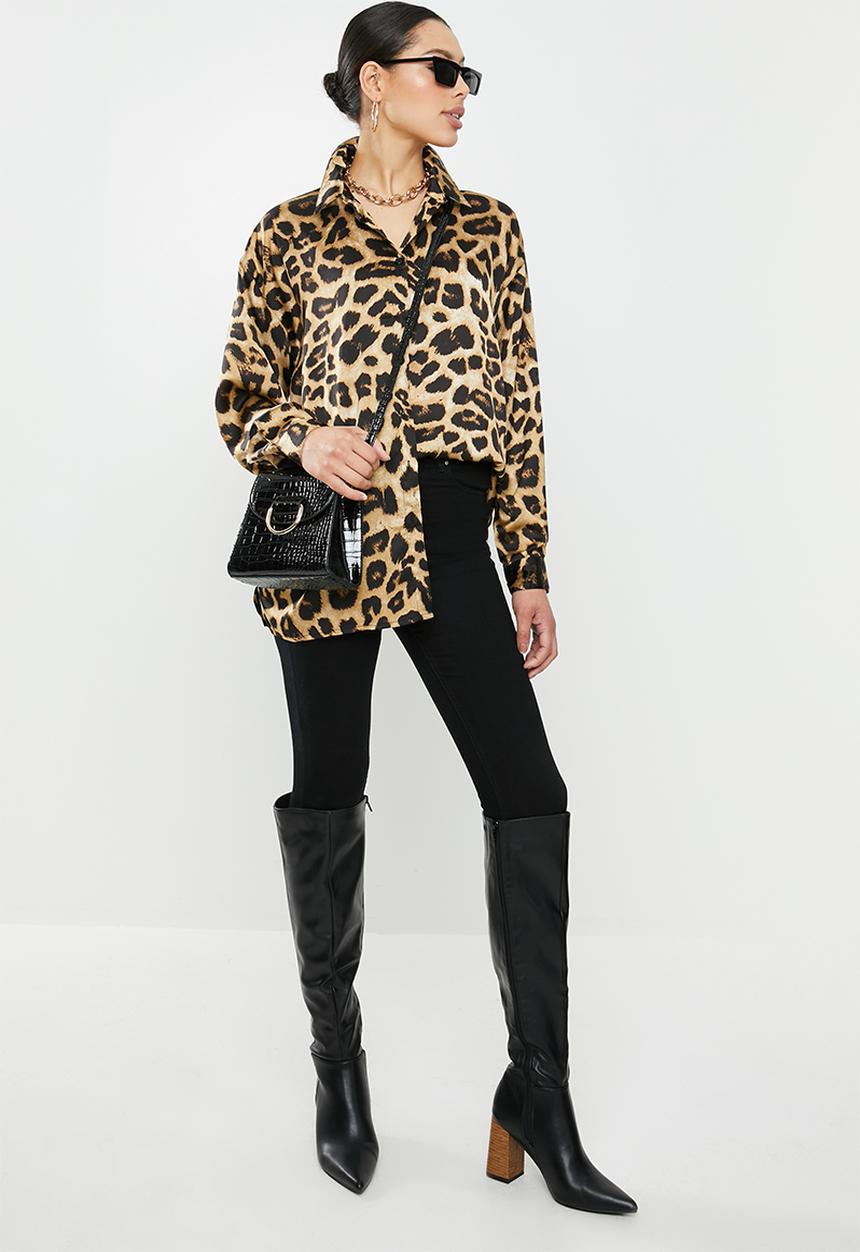Missguided - Extreme oversized satin shirt leopard - brown & black
