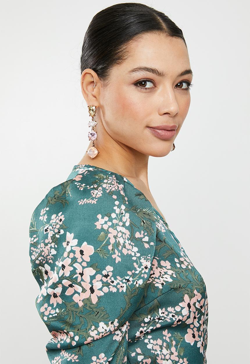 Missguided - Puff sleeve ruffle hem wrap tea dress floral - multi