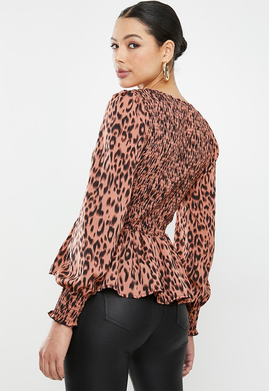 Missguided - Shirred leopard print peplum top - rust & black