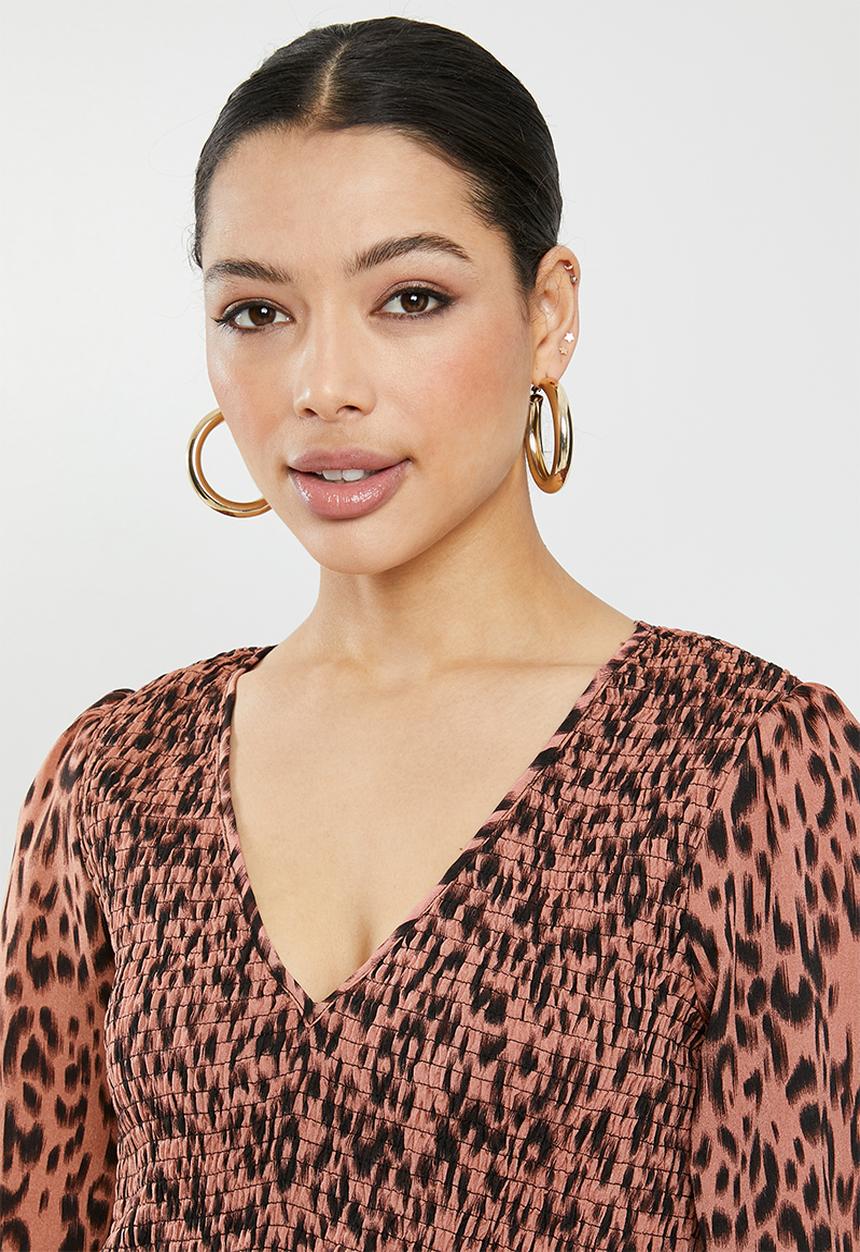 Missguided - Shirred leopard print peplum top - rust & black