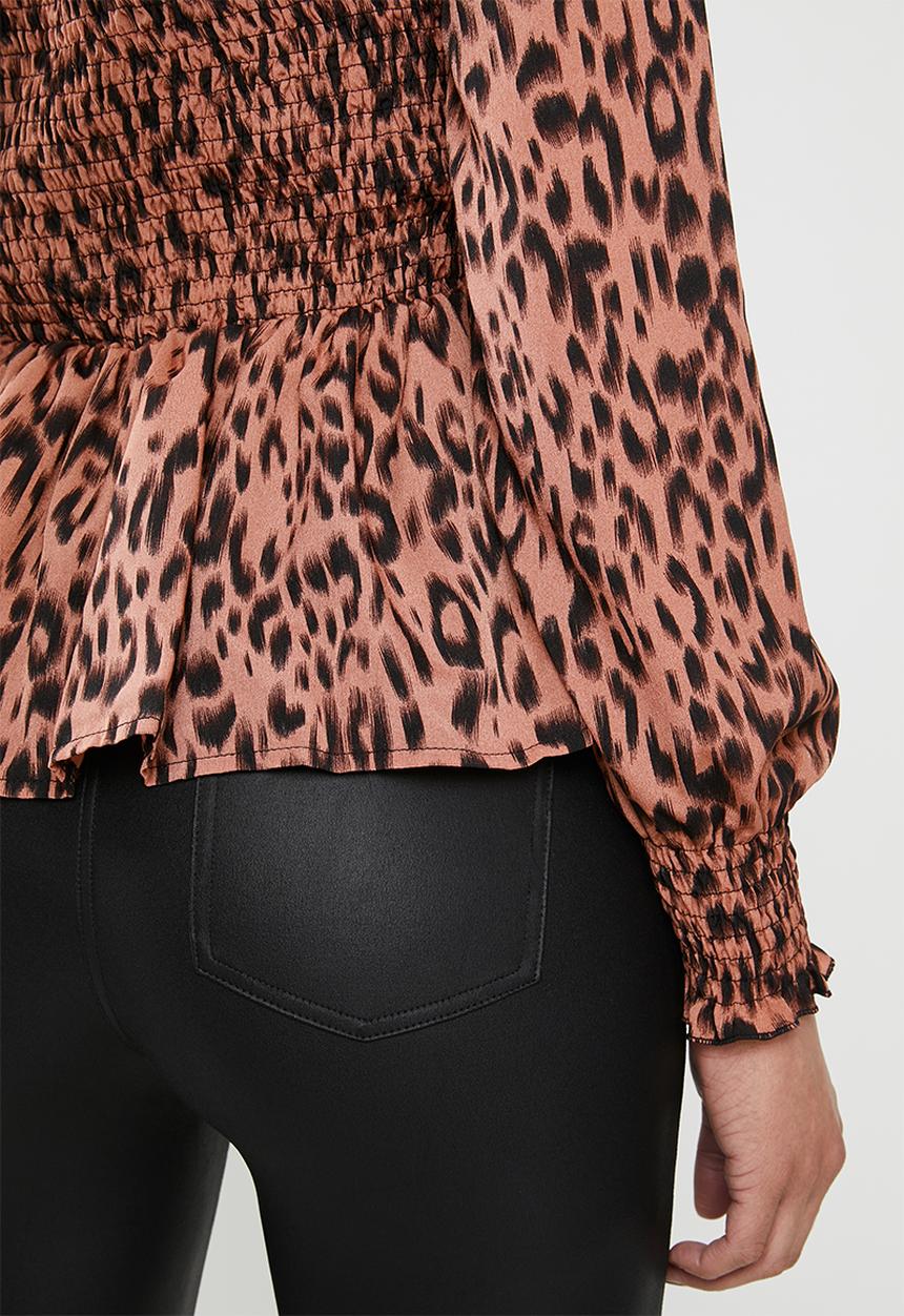 Missguided - Shirred leopard print peplum top - rust & black