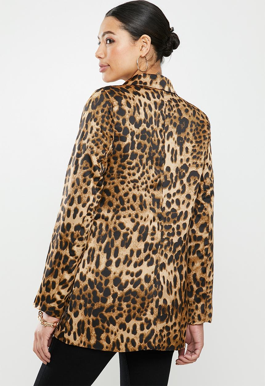 Missguided - Co ord leopard print oversized blazer - brown & black