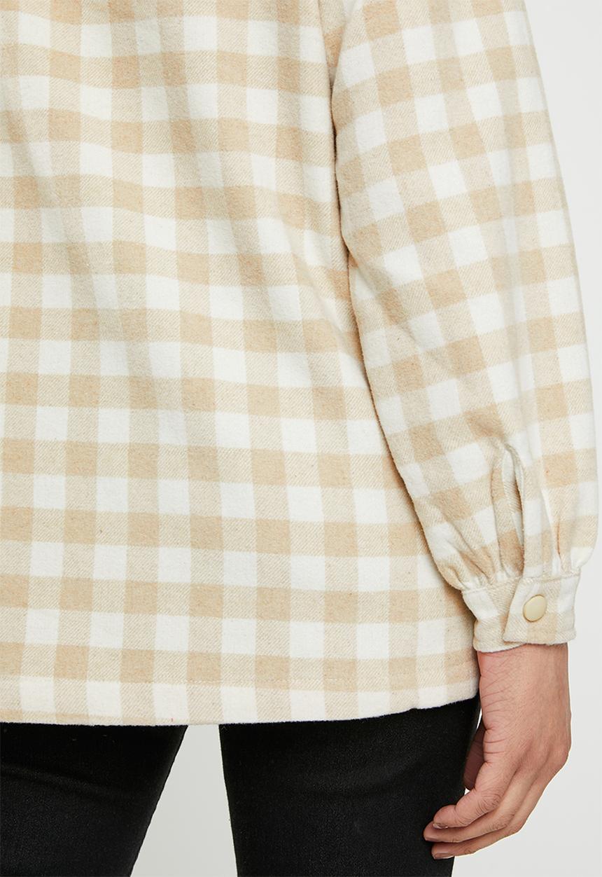 Missguided - Brushed check hooded shacket - beige