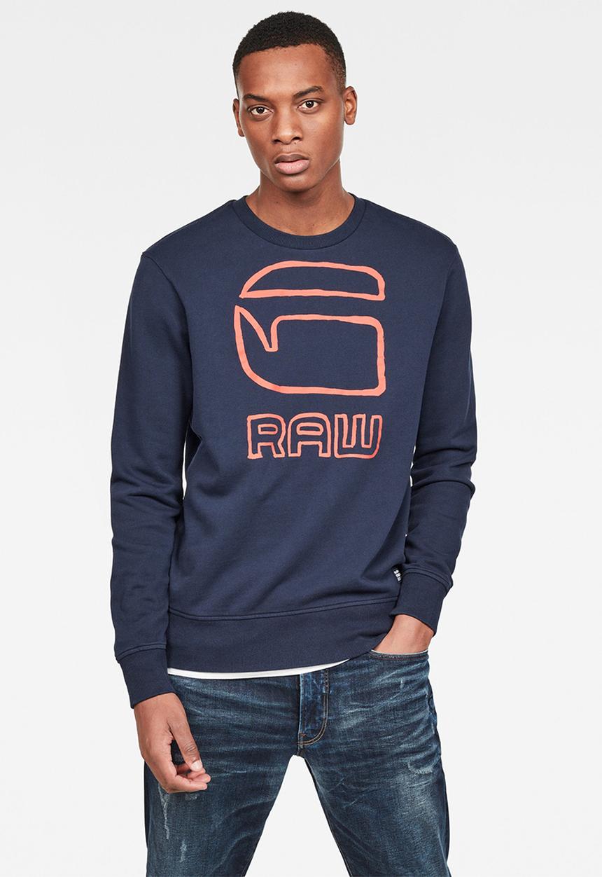 G-STAR - Graphic G-raw long sleeve sweat - sartho blue