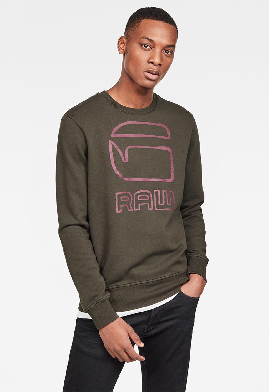 G-STAR - Graphic G-raw long sleeve sweat - asfalt
