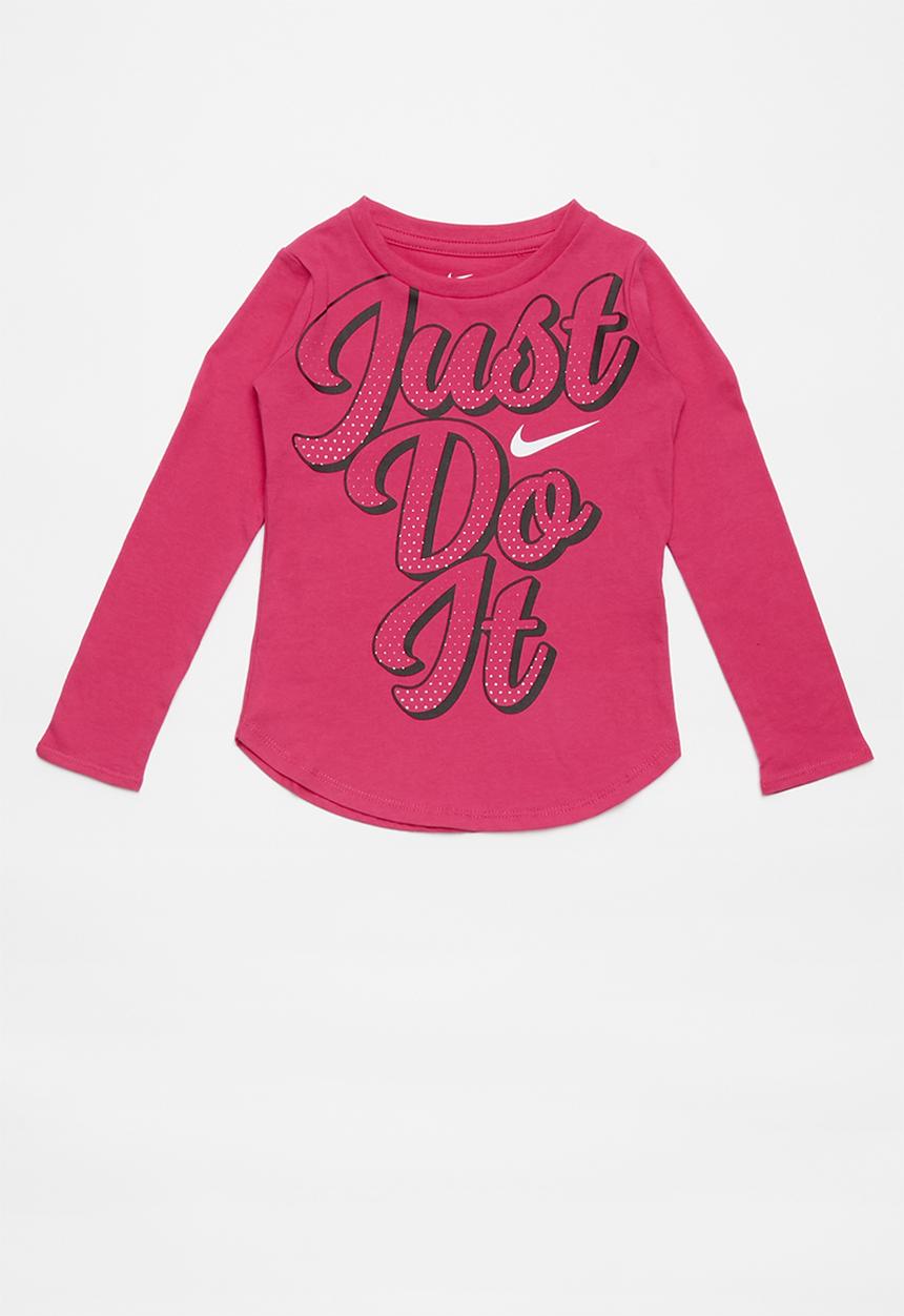 Nike - Nike girls just do it script long sleeve tee - pink
