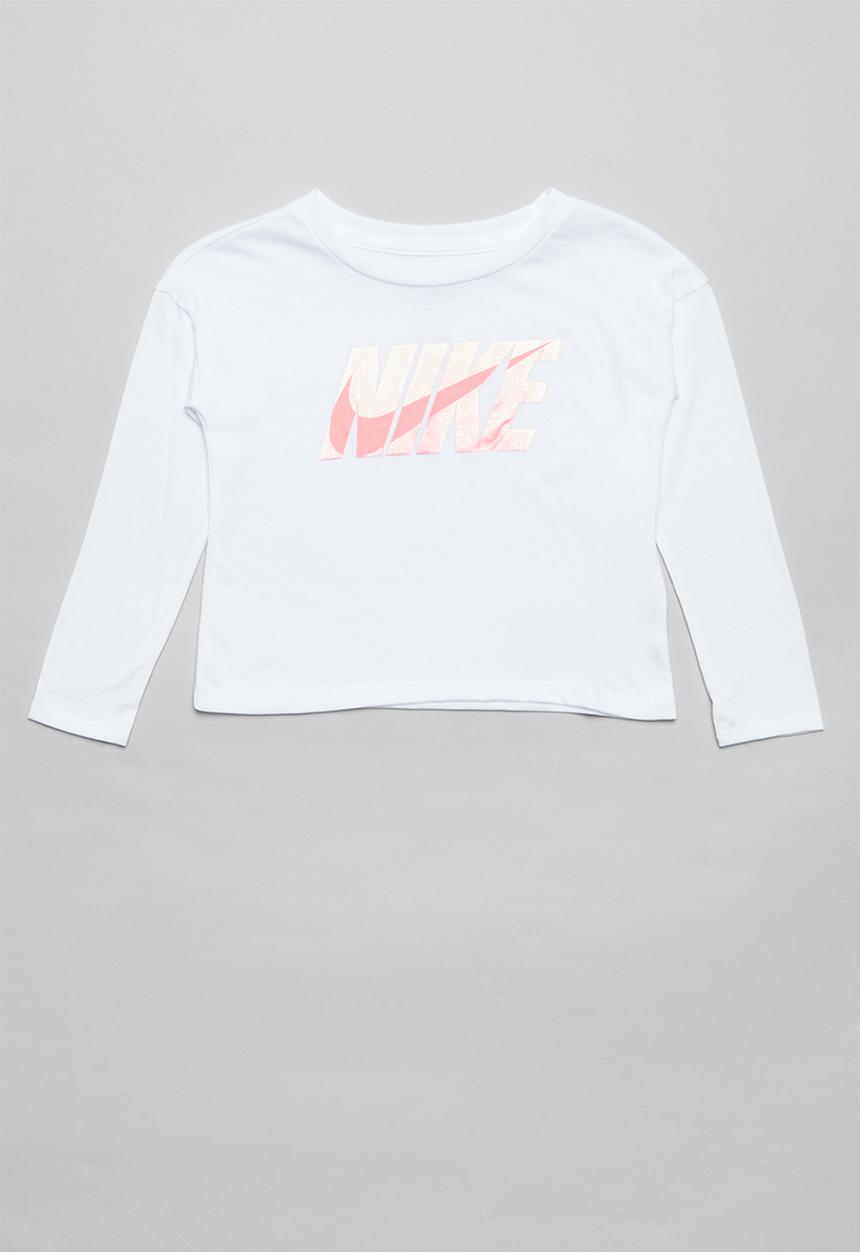 Nike - Nike girls met Nike blk swsh long sleeve box tee - white