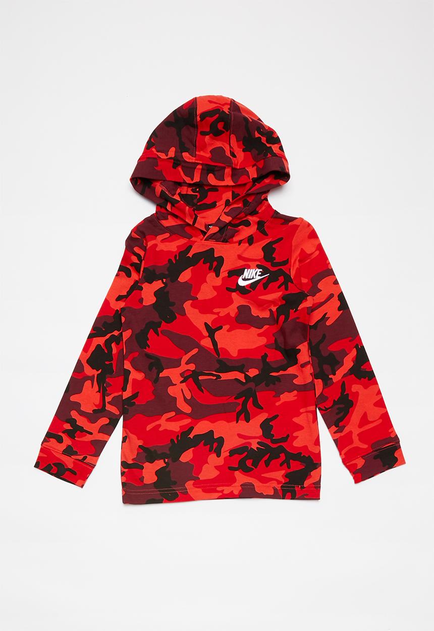 Nike - Nike boys nsw jersey po camo hoodie - red