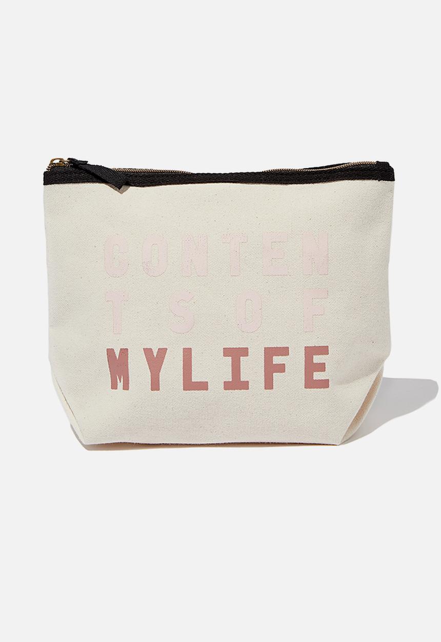 Typo - Travel pouch - raw canvas life contents