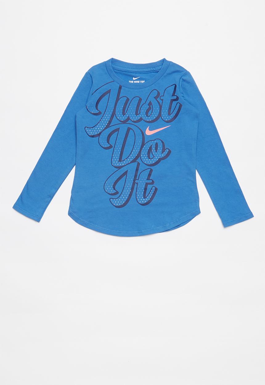 Nike - Nike girls just do it script long sleeve tee - blue