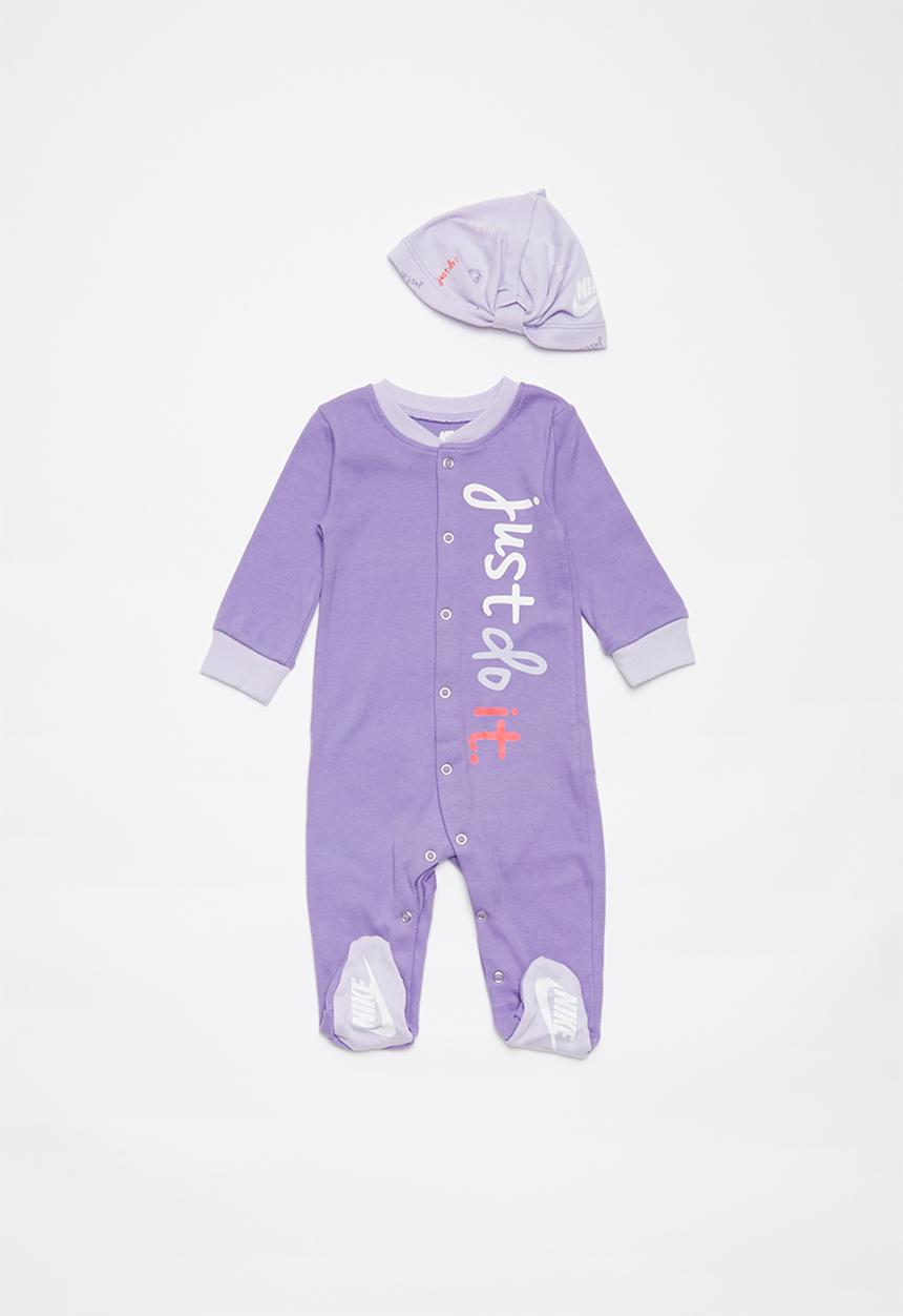 Nike - Nike girls just do it footed coverall and hat - purple