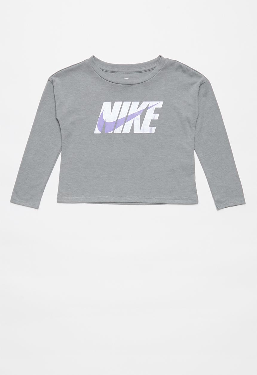 Nike - Nike girls met Nike blk swsh long sleeve box tee - grey
