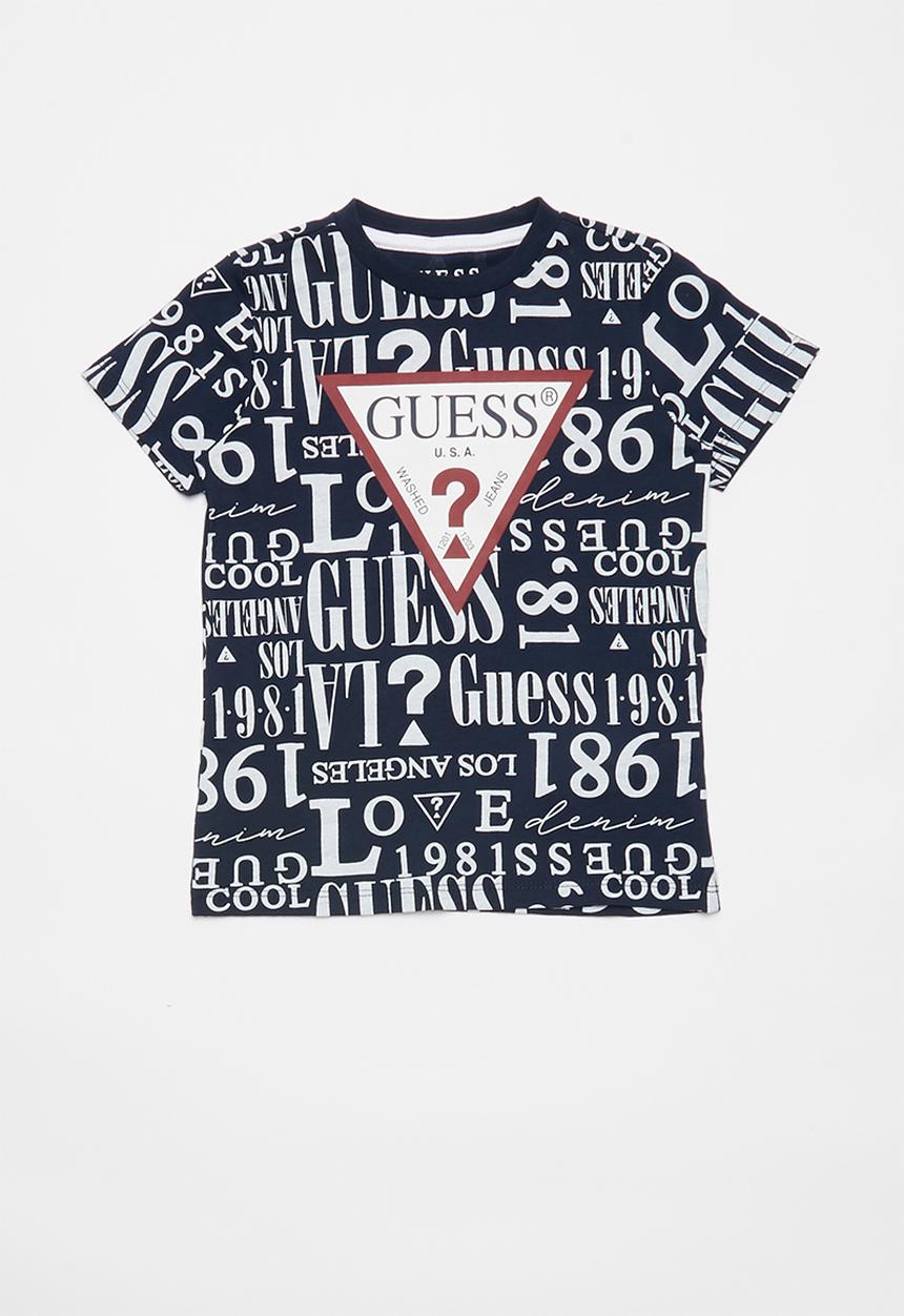 GUESS - Boys printed short sleeve T-shirt - blue & white