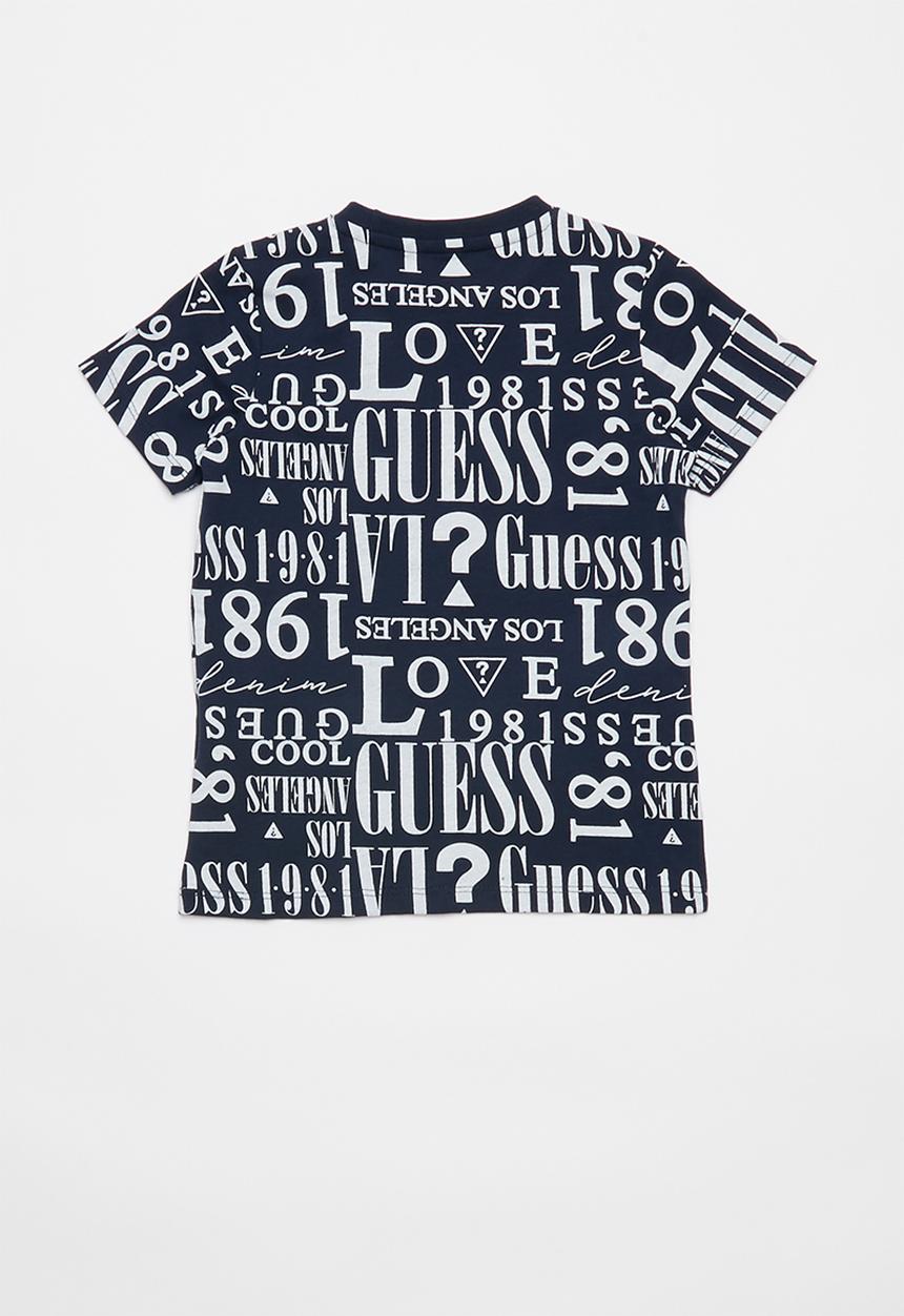 GUESS - Boys printed short sleeve T-shirt - blue & white