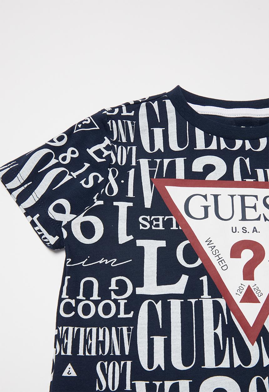 GUESS - Boys printed short sleeve T-shirt - blue & white
