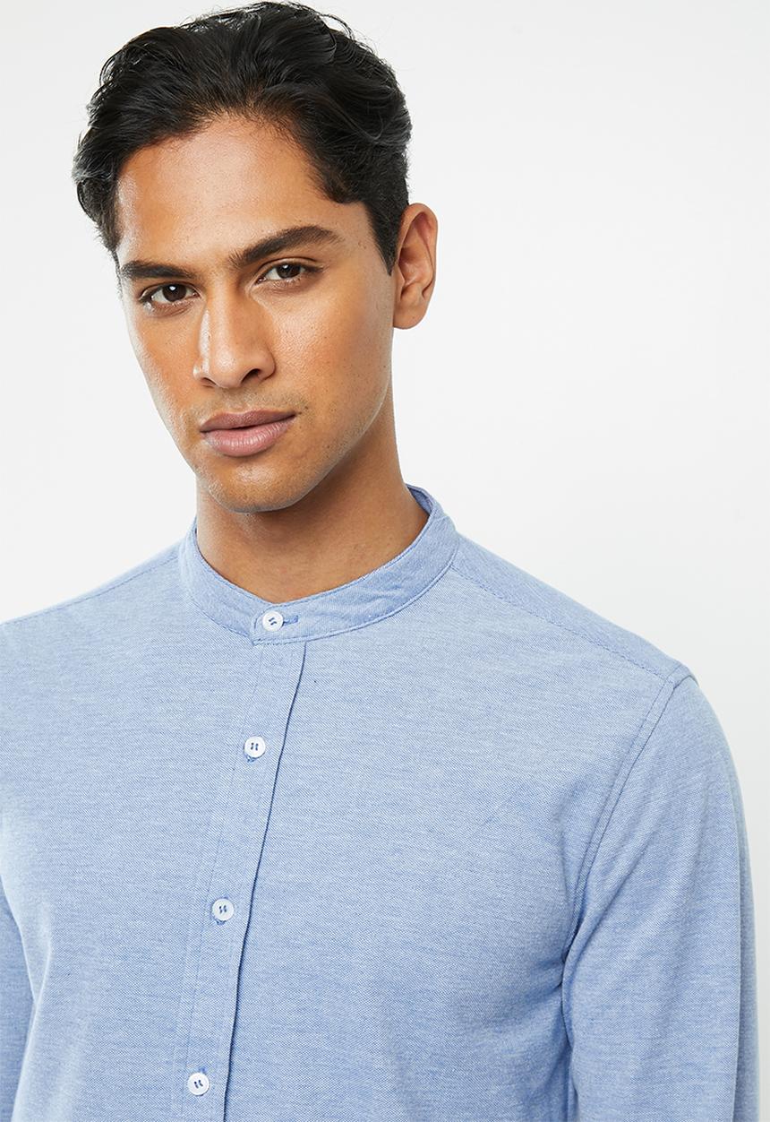 Brave Soul - Mantis pique long sleeve shirt - blue 