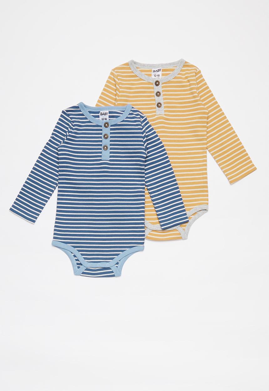 Cotton On - 2 Pack long sleeve placket bubbysuit - blue & yellow