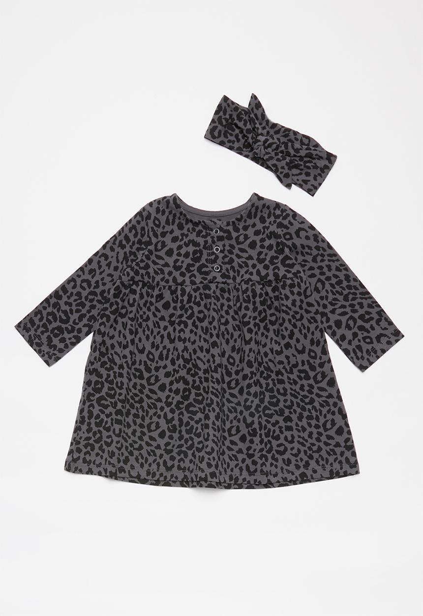 Cotton On - Bundle Molly long sleeve dress & tie headband  - grey & black 