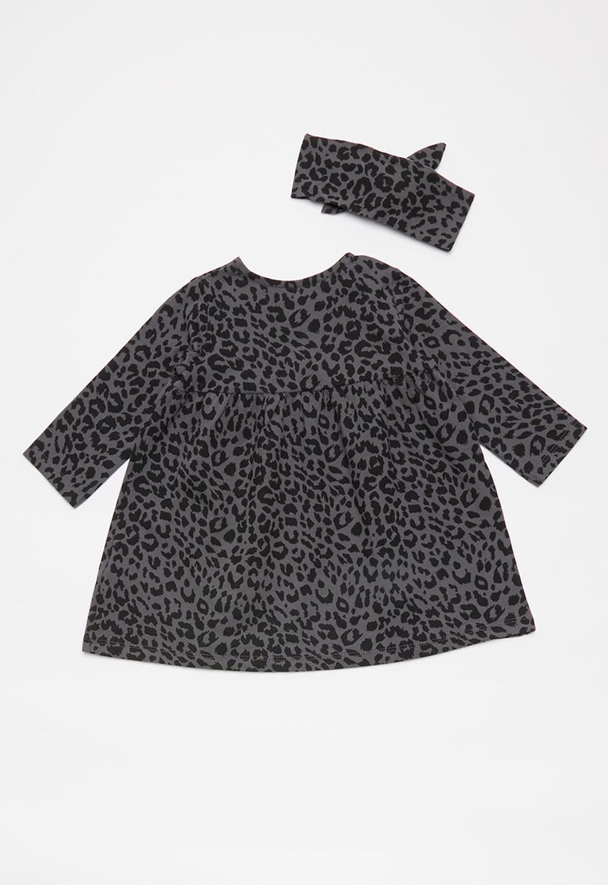 Cotton On - Bundle Molly long sleeve dress & tie headband  - grey & black 
