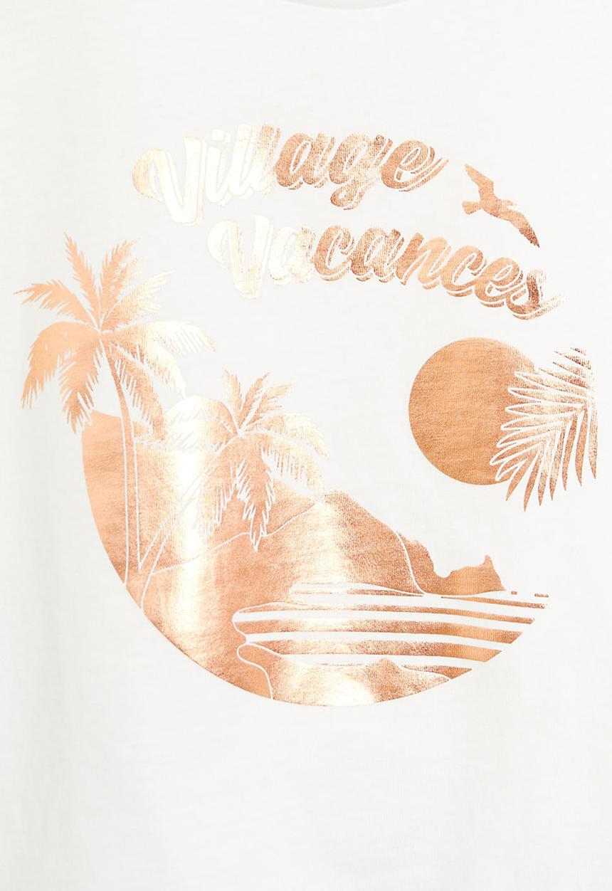 MANGO - T-shirt vacances - cream