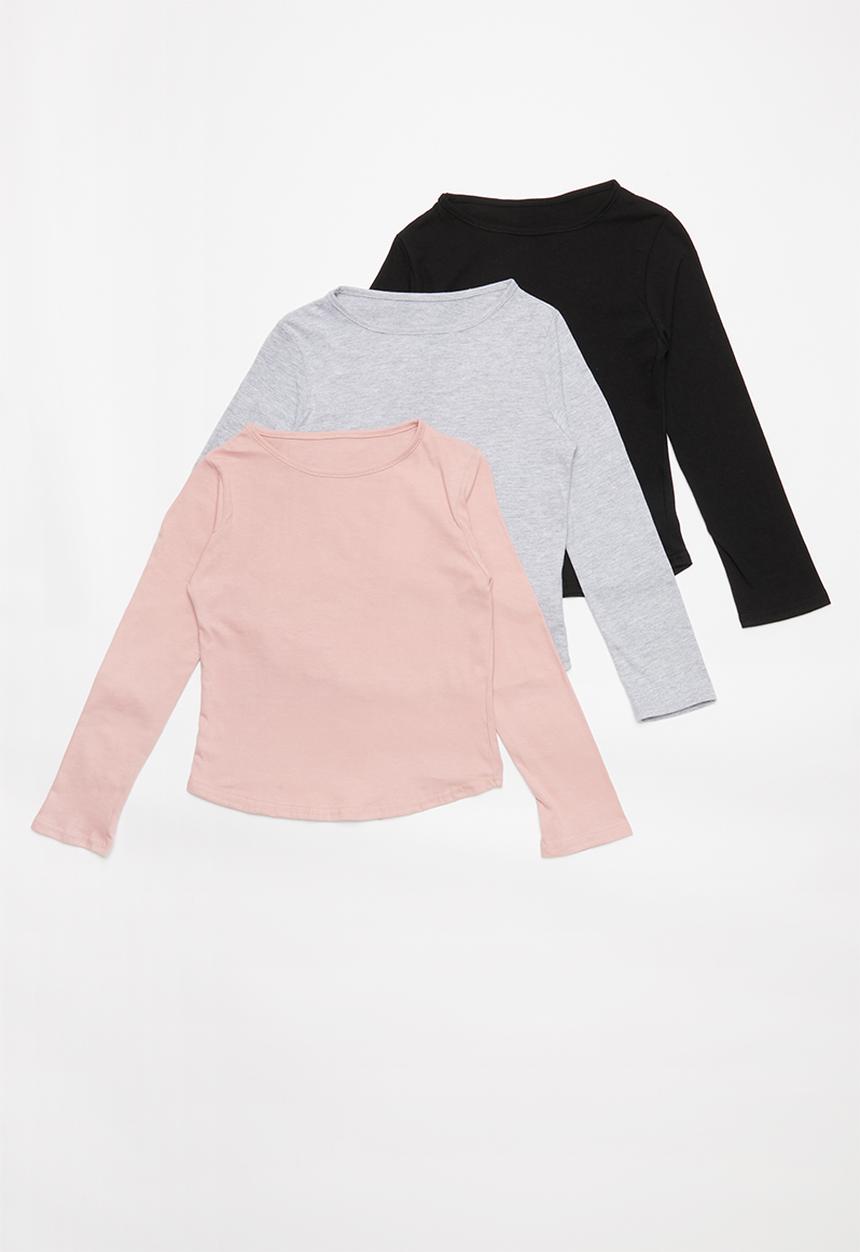 Rebel Republic - Girls 3 pack plain tee - multi
