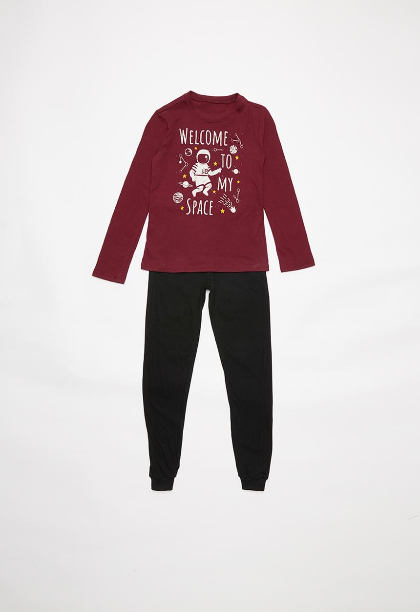 Rebel Republic - Boys space pj set - burgundy & black