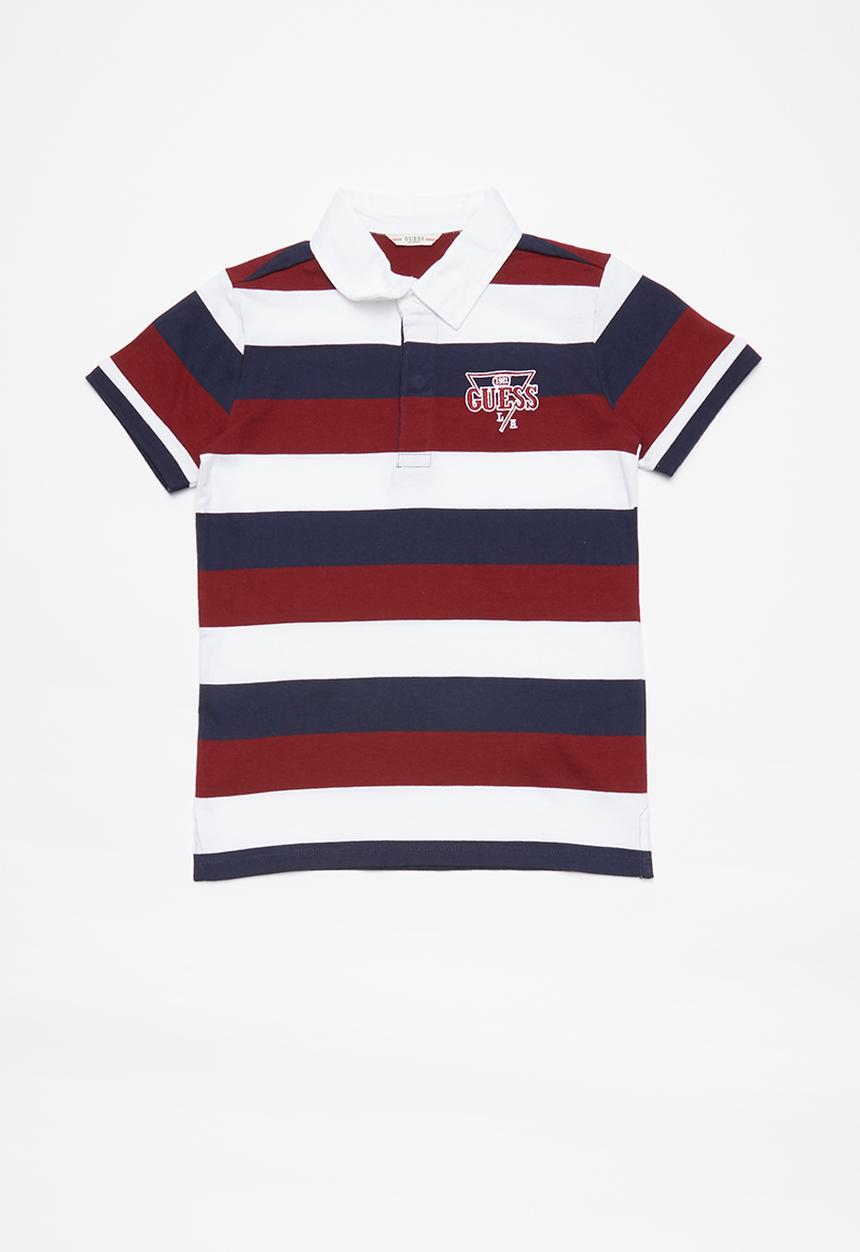 GUESS - Striped golf T-shirt - red & navy