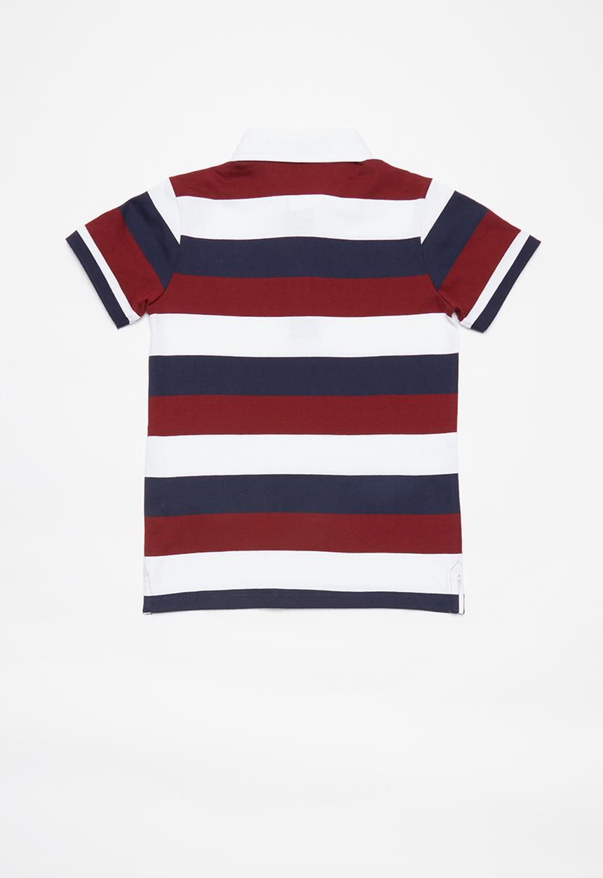 GUESS - Striped golf T-shirt - red & navy