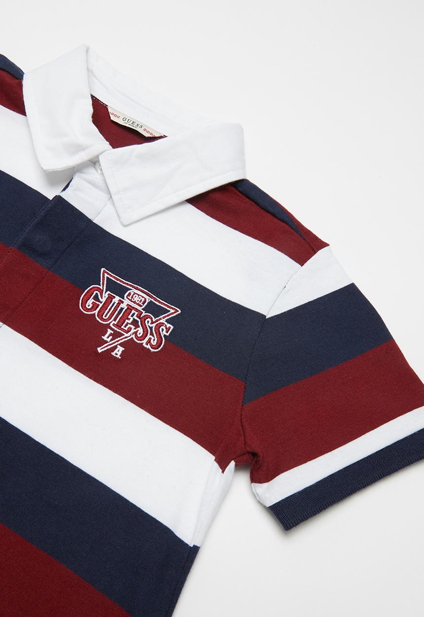 GUESS - Striped golf T-shirt - red & navy