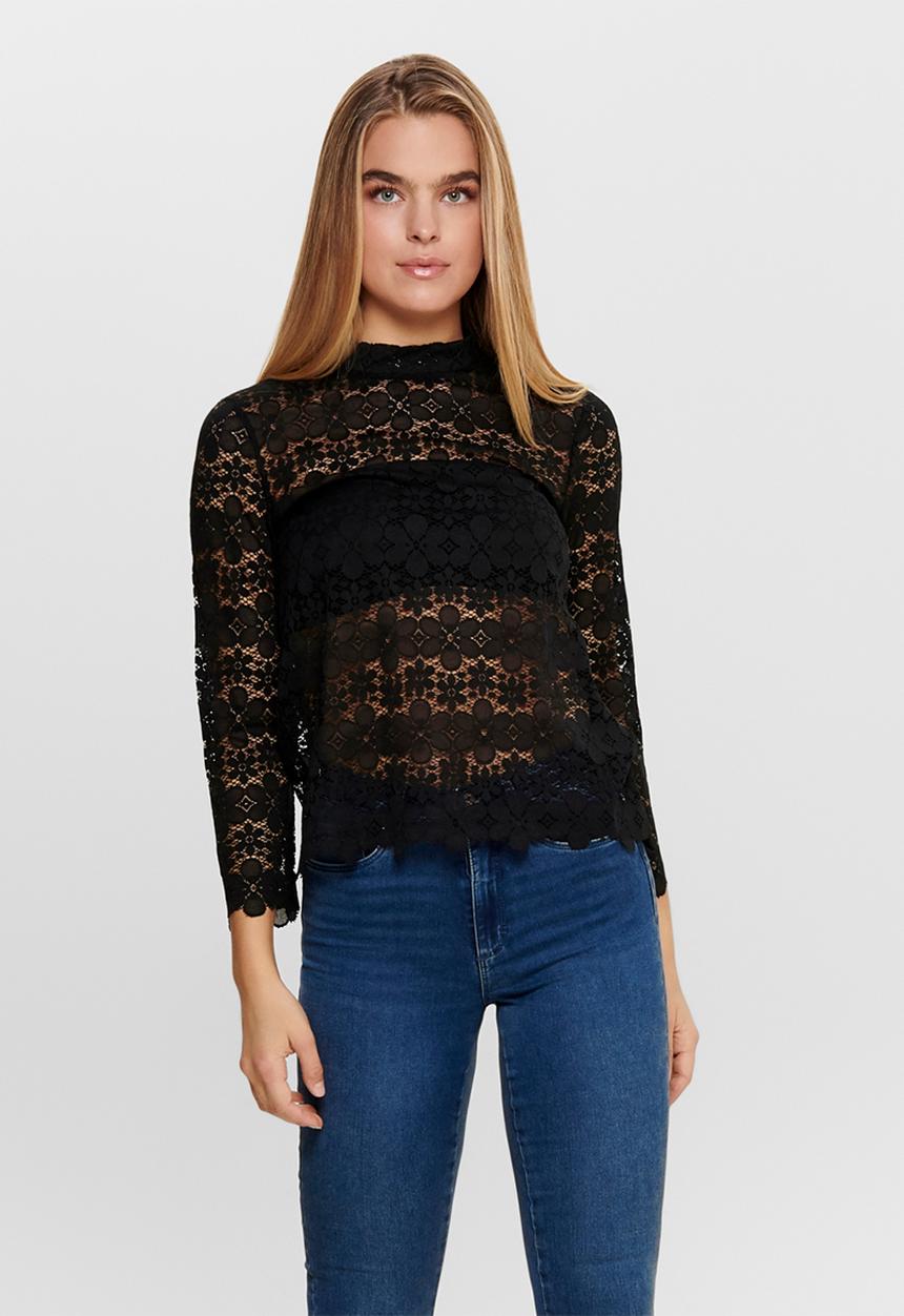 Jacqueline de Yong - Blond 7/8 lace top JRS - black
