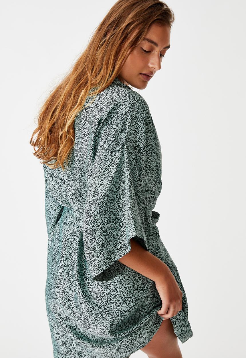 Cotton On - Satin kimono gown - green & black 