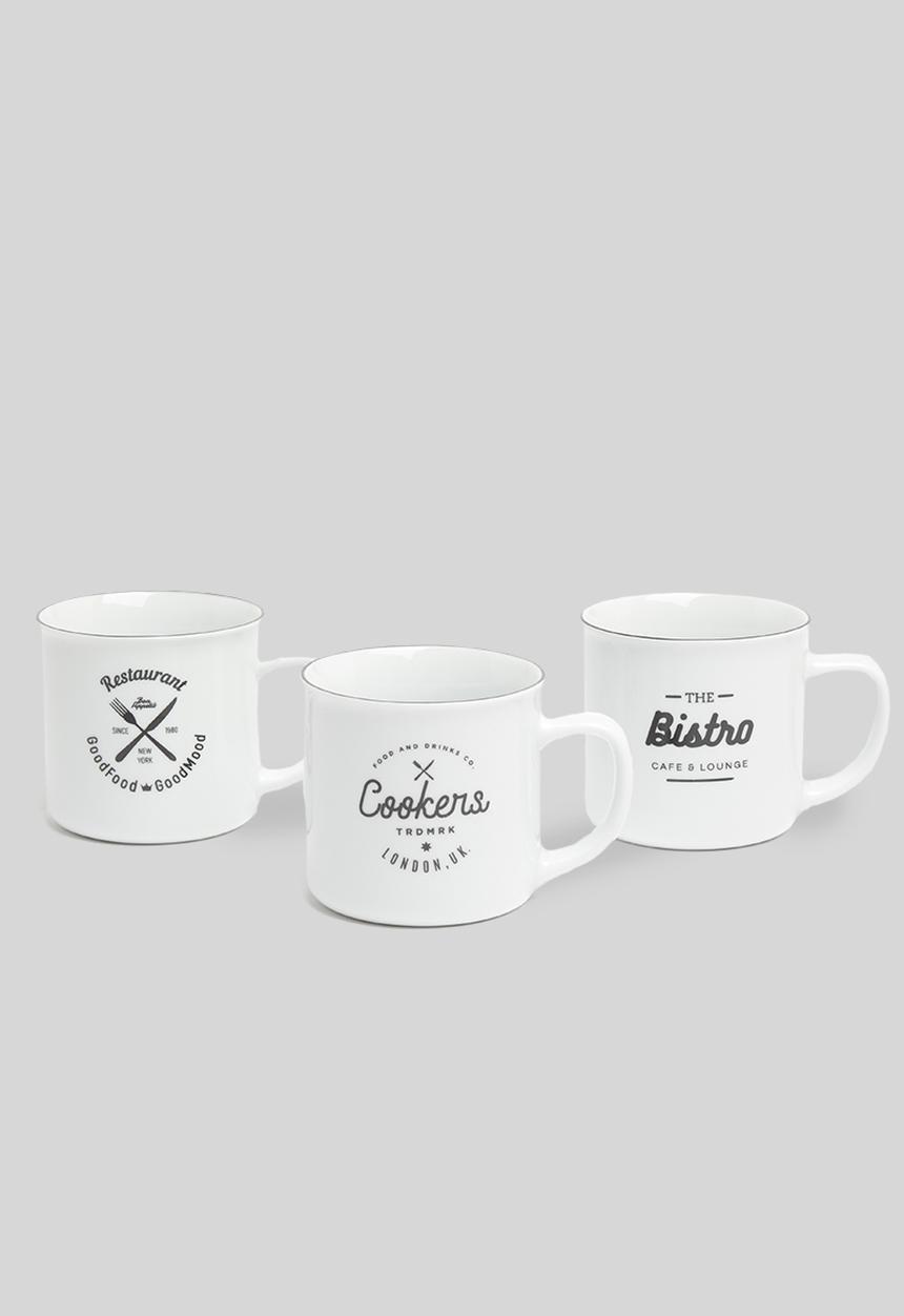 Excellent Houseware - Typo mug set of 3 - black & white